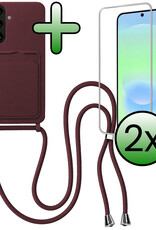 BASEY. BASEY. Samsung Galaxy A37 Hoesje Pashouder met Koord Met 2x Screenprotector - Aubergine