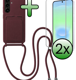 BASEY. BASEY. Samsung Galaxy A37 Hoesje Pashouder met Koord Met 2x Screenprotector - Aubergine