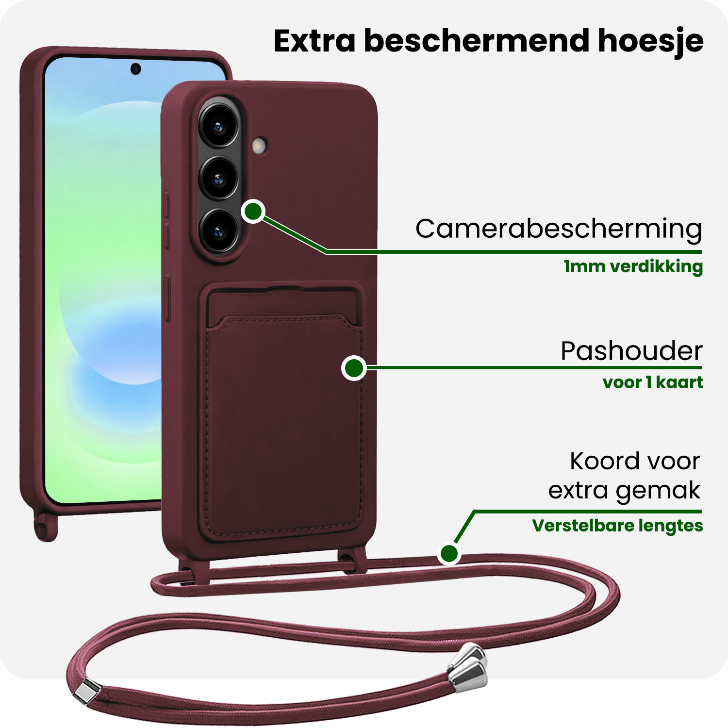 BASEY. BASEY. Samsung Galaxy A37 Hoesje Pashouder met Koord Met 2x Screenprotector - Aubergine