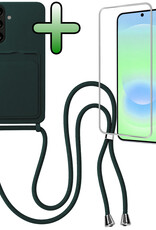 BASEY. BASEY. Samsung Galaxy A37 Hoesje Pashouder met Koord Met Screenprotector - Donkergroen