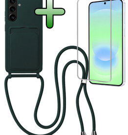 BASEY. BASEY. Samsung Galaxy A37 Hoesje Pashouder met Koord Met Screenprotector - Donkergroen