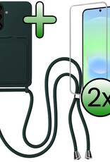 BASEY. BASEY. Samsung Galaxy A37 Hoesje Pashouder met Koord Met 2x Screenprotector - Donkergroen