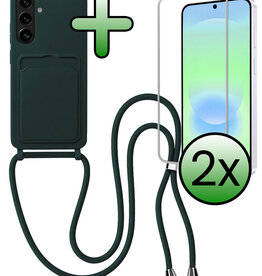BASEY. BASEY. Samsung Galaxy A37 Hoesje Pashouder met Koord Met 2x Screenprotector - Donkergroen