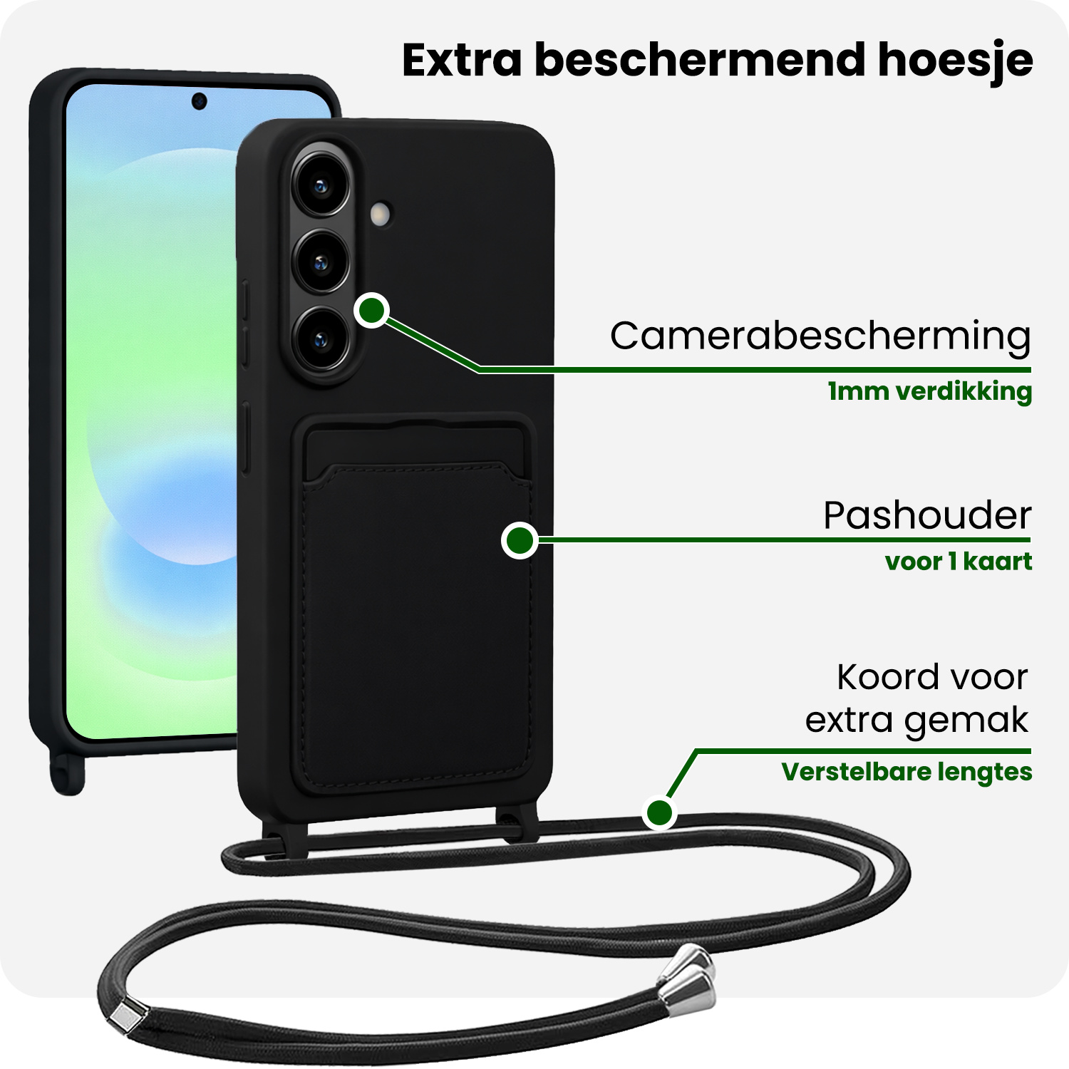 BASEY. BASEY. Samsung Galaxy A37 Hoesje Pashouder met Koord - Zwart - 2 PACK