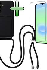 BASEY. BASEY. Samsung Galaxy A37 Hoesje Pashouder met Koord Met Screenprotector - Zwart