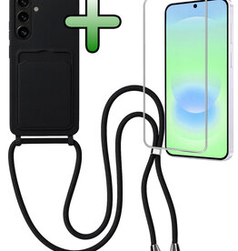 BASEY. BASEY. Samsung Galaxy A37 Hoesje Pashouder met Koord Met Screenprotector - Zwart