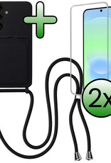 BASEY. BASEY. Samsung Galaxy A37 Hoesje Pashouder met Koord Met 2x Screenprotector - Zwart
