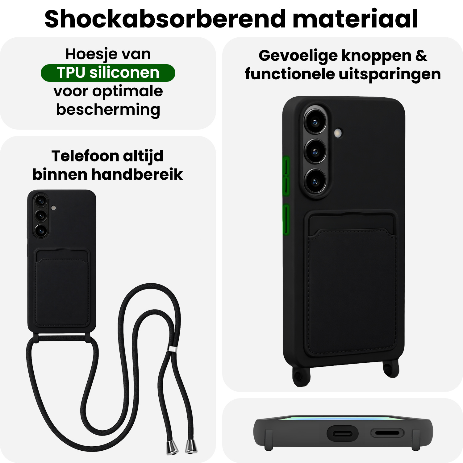 BASEY. BASEY. Samsung Galaxy A37 Hoesje Pashouder met Koord Met 2x Screenprotector - Zwart