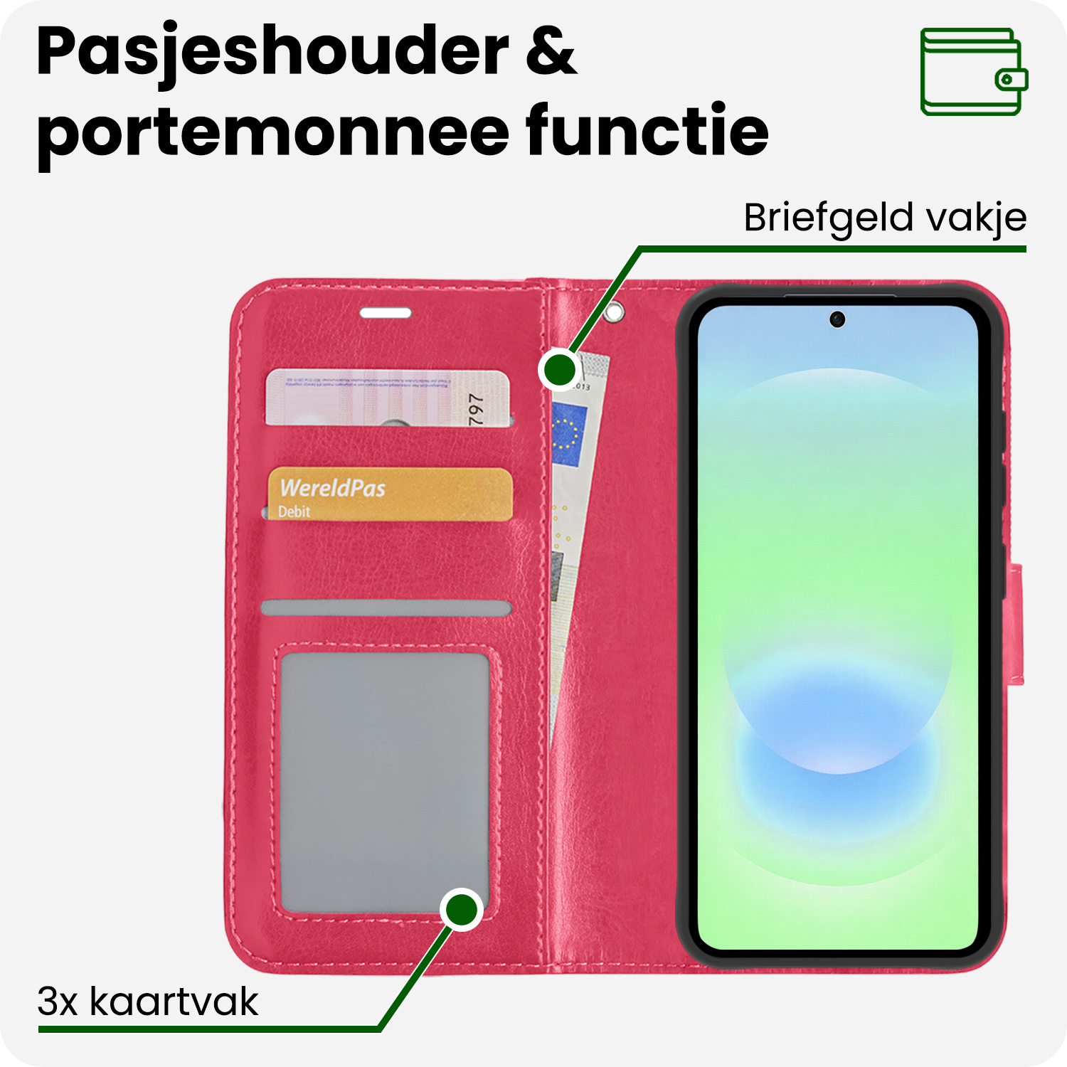 BASEY. BASEY. Samsung Galaxy A37 Hoesje Bookcase - Donkerroze