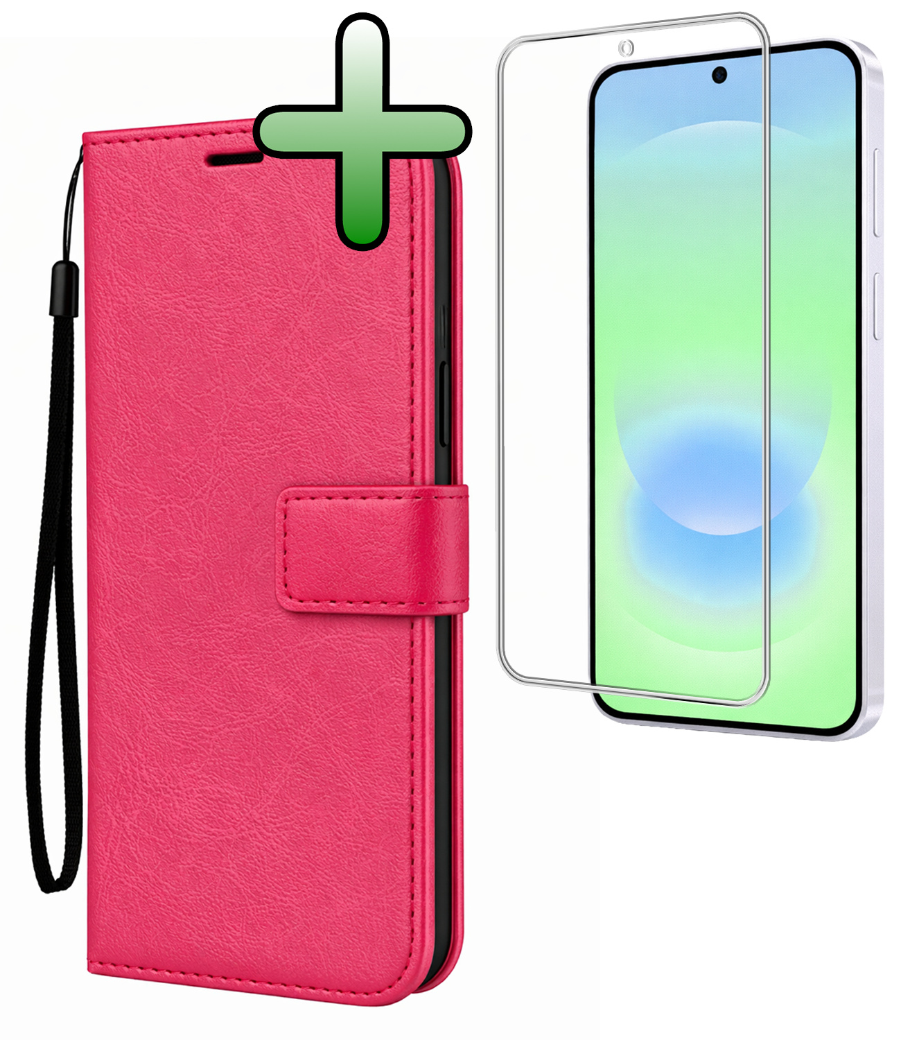 BASEY. BASEY. Samsung Galaxy A37 Hoesje Bookcase Met Screenprotector - Donkerroze