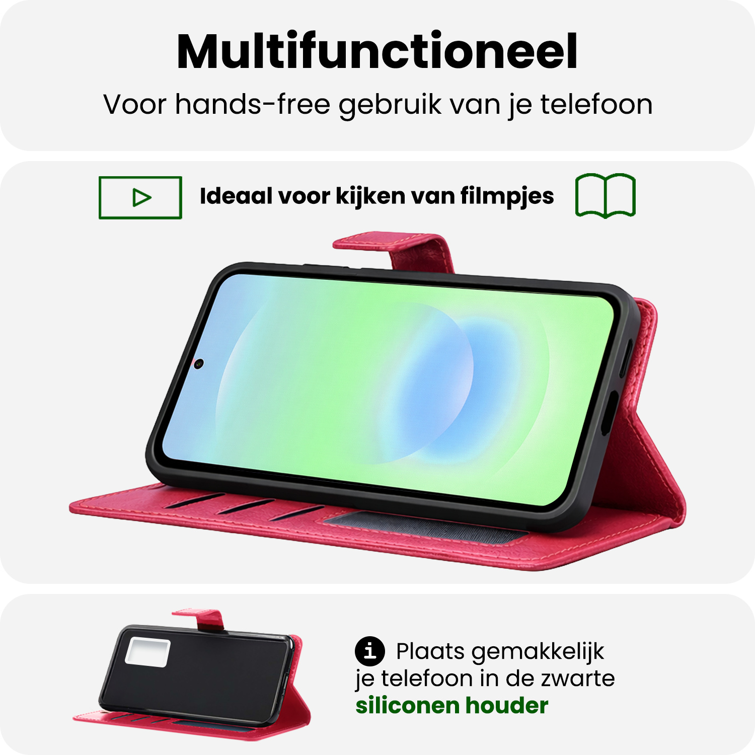 BASEY. BASEY. Samsung Galaxy A37 Hoesje Bookcase Met Screenprotector - Donkerroze