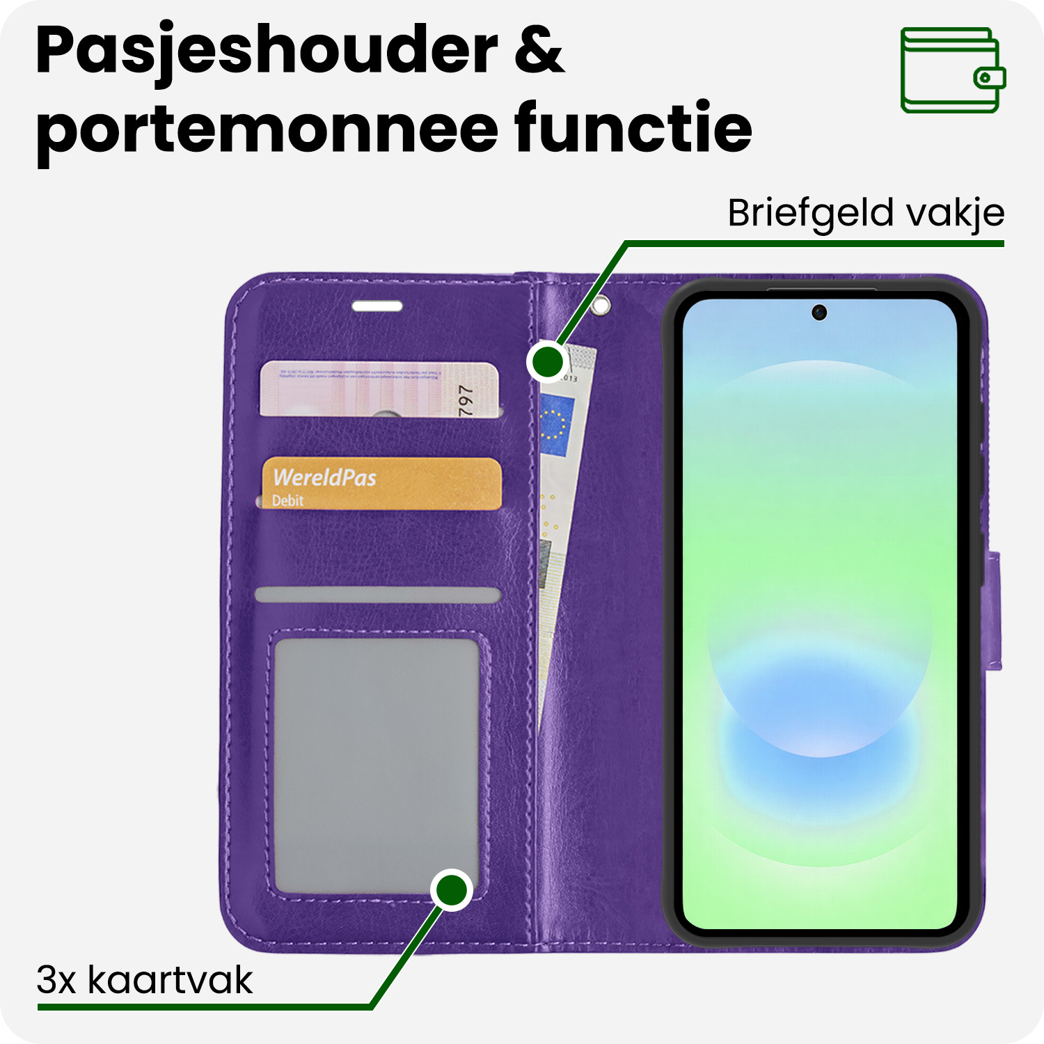 BASEY. BASEY. Samsung Galaxy A37 Hoesje Bookcase Met Screenprotector - Paars