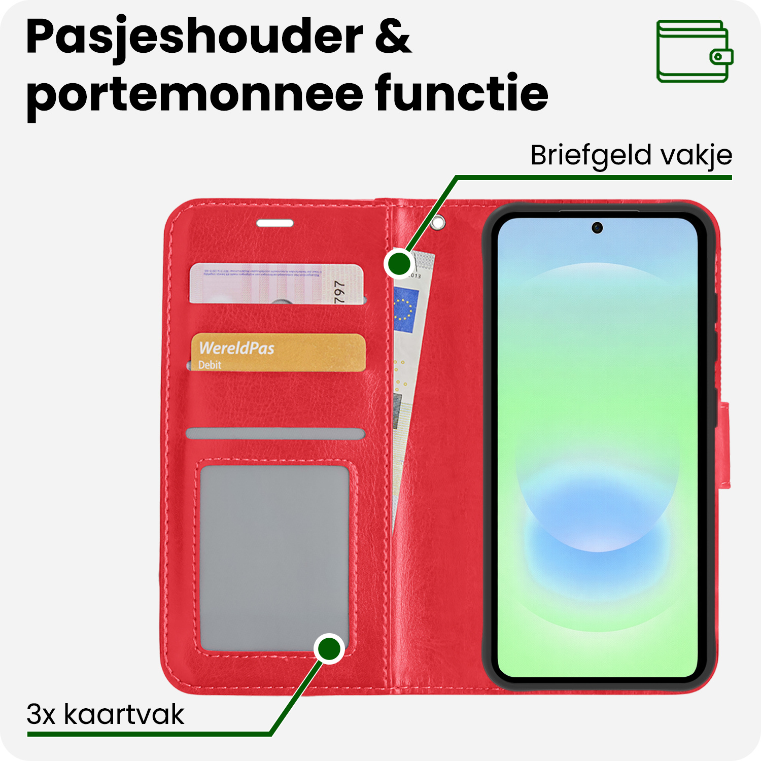 BASEY. BASEY. Samsung Galaxy A37 Hoesje Bookcase Met Screenprotector - Rood