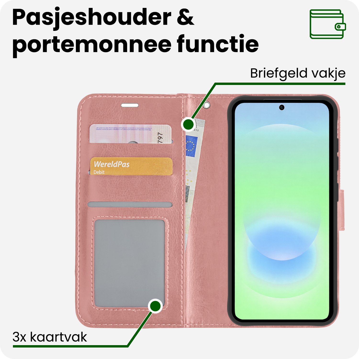 BASEY. BASEY. Samsung Galaxy A37 Hoesje Bookcase Met Screenprotector - Rose Goud