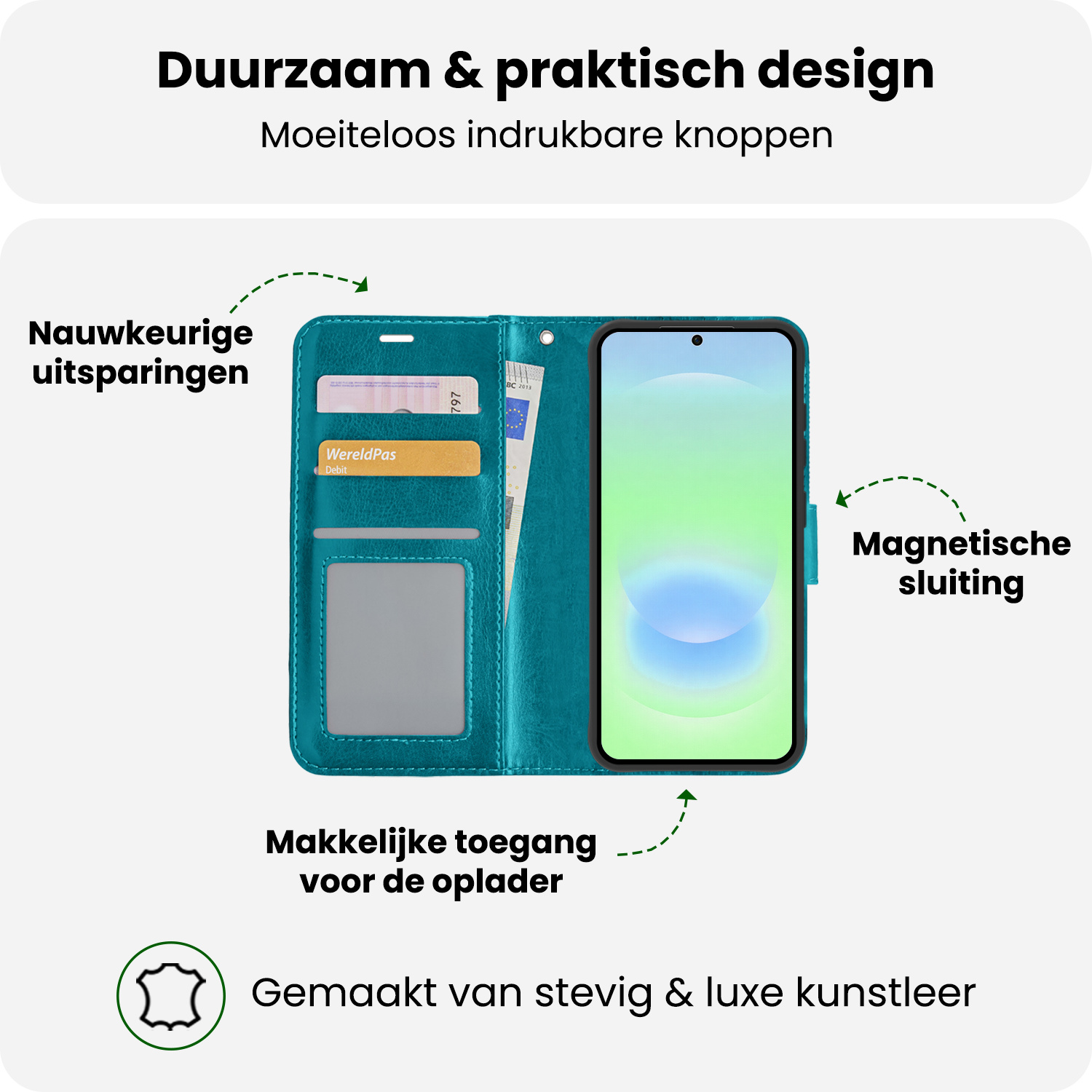 BASEY. BASEY. Samsung Galaxy A37 Hoesje Bookcase Met Screenprotector - Turquoise
