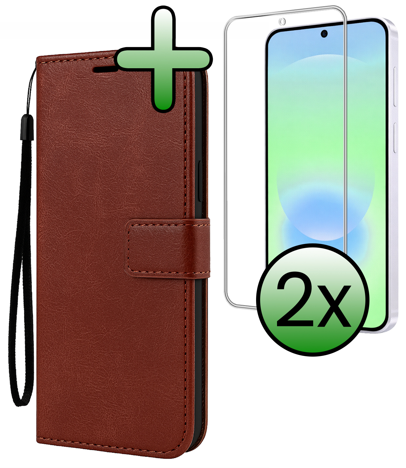 BASEY. BASEY. Samsung Galaxy A37 Hoesje Bookcase Met 2x Screenprotector - Bruin