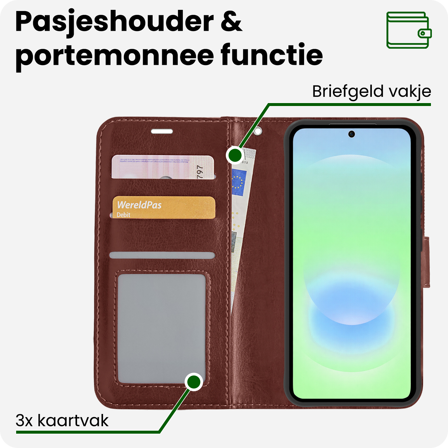 BASEY. BASEY. Samsung Galaxy A37 Hoesje Bookcase Met 2x Screenprotector - Bruin