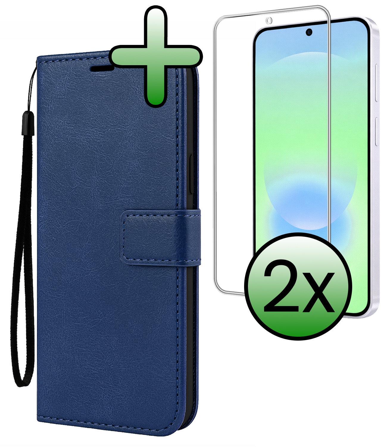 BASEY. BASEY. Samsung Galaxy A37 Hoesje Bookcase Met 2x Screenprotector - Donkerblauw