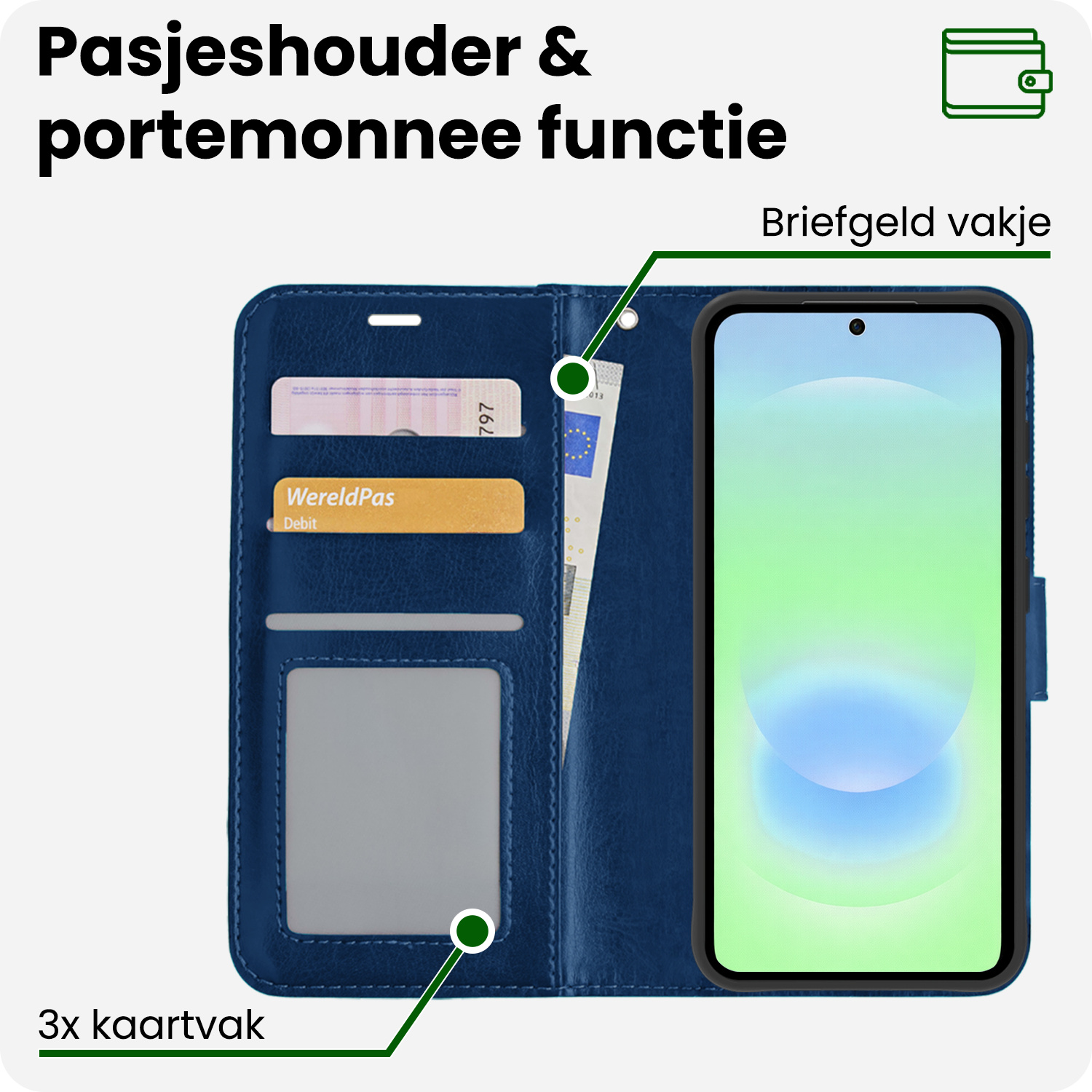 BASEY. BASEY. Samsung Galaxy A37 Hoesje Bookcase Met 2x Screenprotector - Donkerblauw