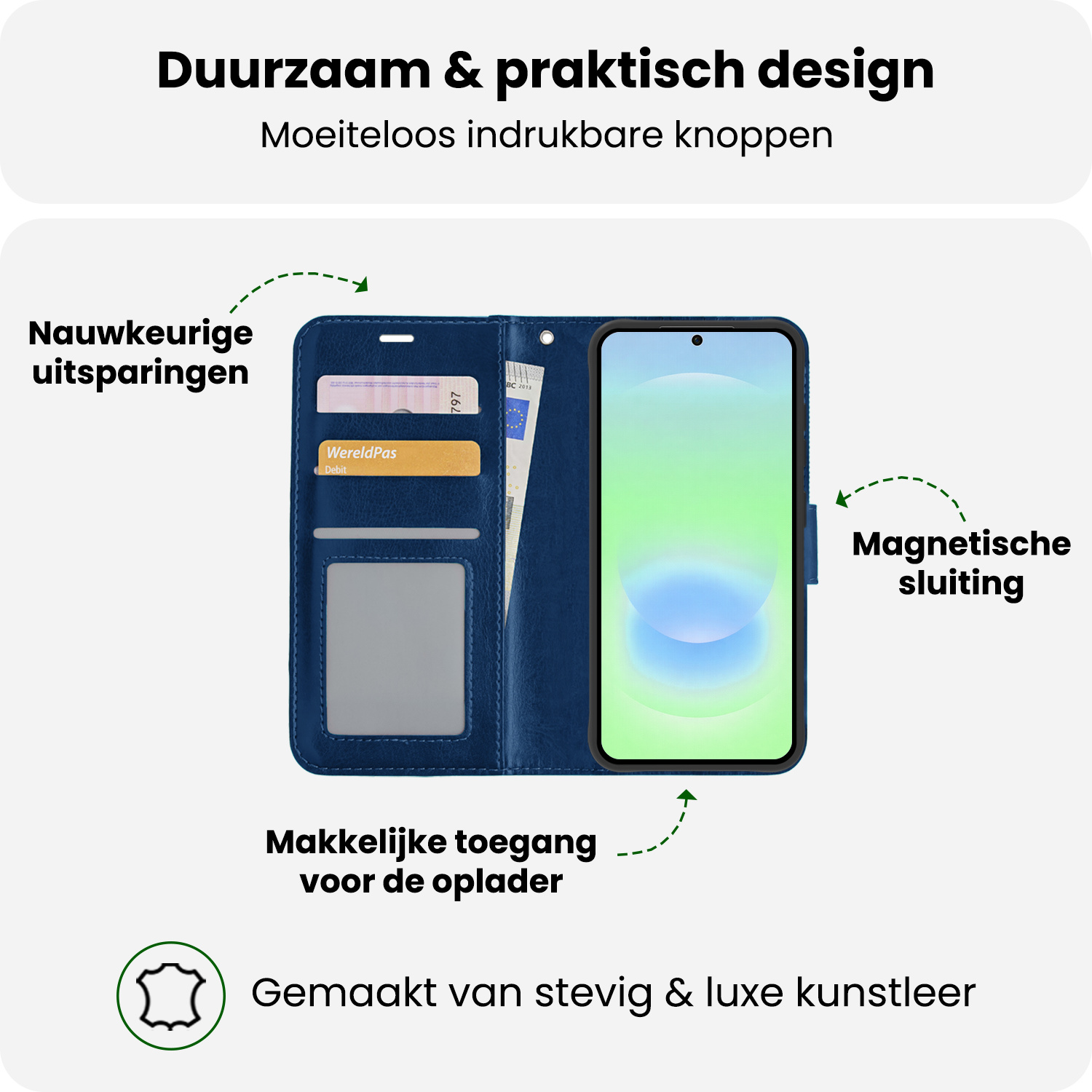 BASEY. BASEY. Samsung Galaxy A37 Hoesje Bookcase Met 2x Screenprotector - Donkerblauw
