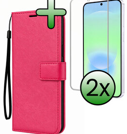 BASEY. BASEY. Samsung Galaxy A37 Hoesje Bookcase Met 2x Screenprotector - Donkerroze