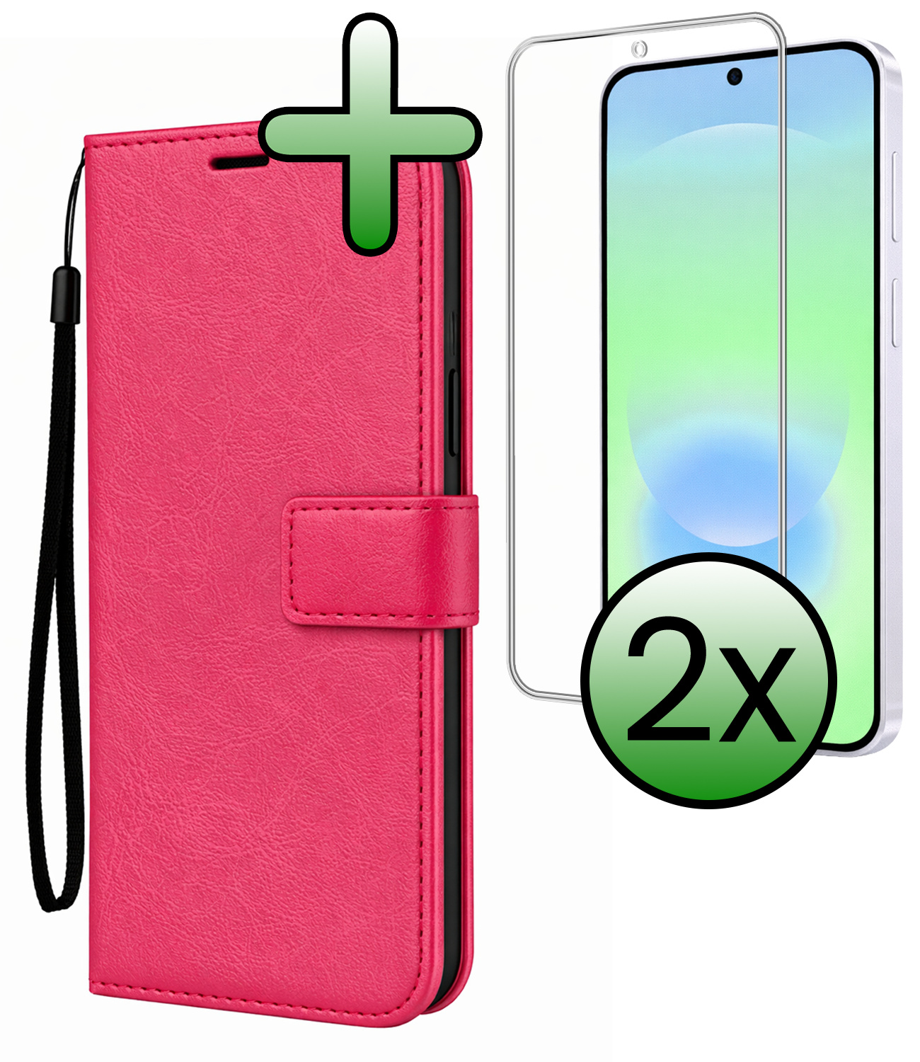 BASEY. BASEY. Samsung Galaxy A37 Hoesje Bookcase Met 2x Screenprotector - Donkerroze