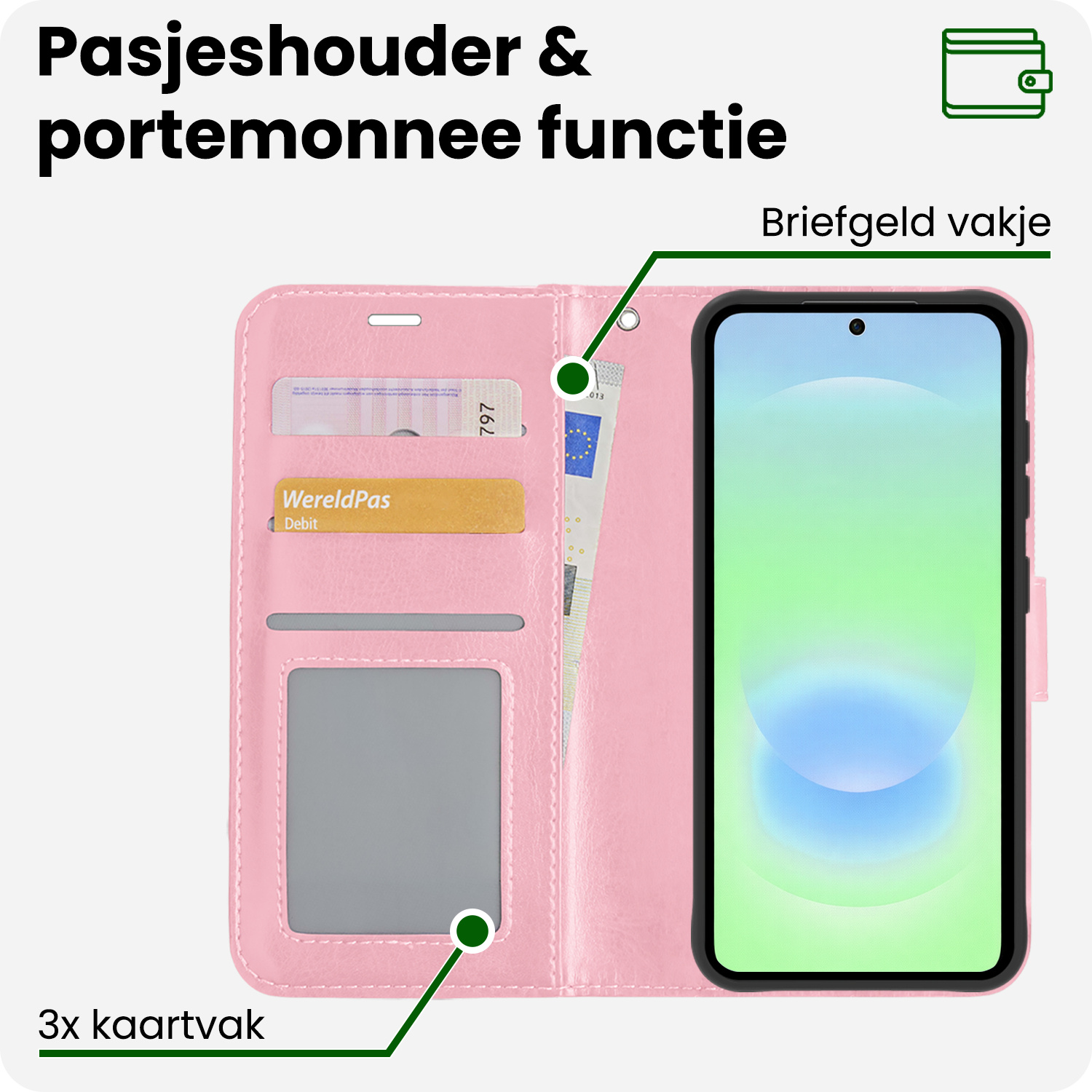 BASEY. BASEY. Samsung Galaxy A37 Hoesje Bookcase Met 2x Screenprotector - Lichtroze