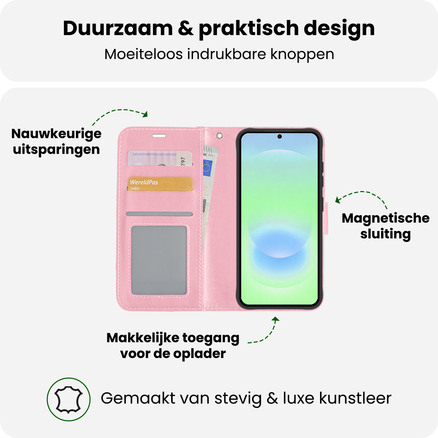 BASEY. BASEY. Samsung Galaxy A37 Hoesje Bookcase Met 2x Screenprotector - Lichtroze