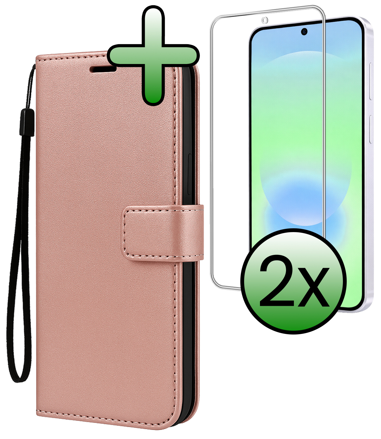 BASEY. BASEY. Samsung Galaxy A37 Hoesje Bookcase Met 2x Screenprotector - Rose Goud