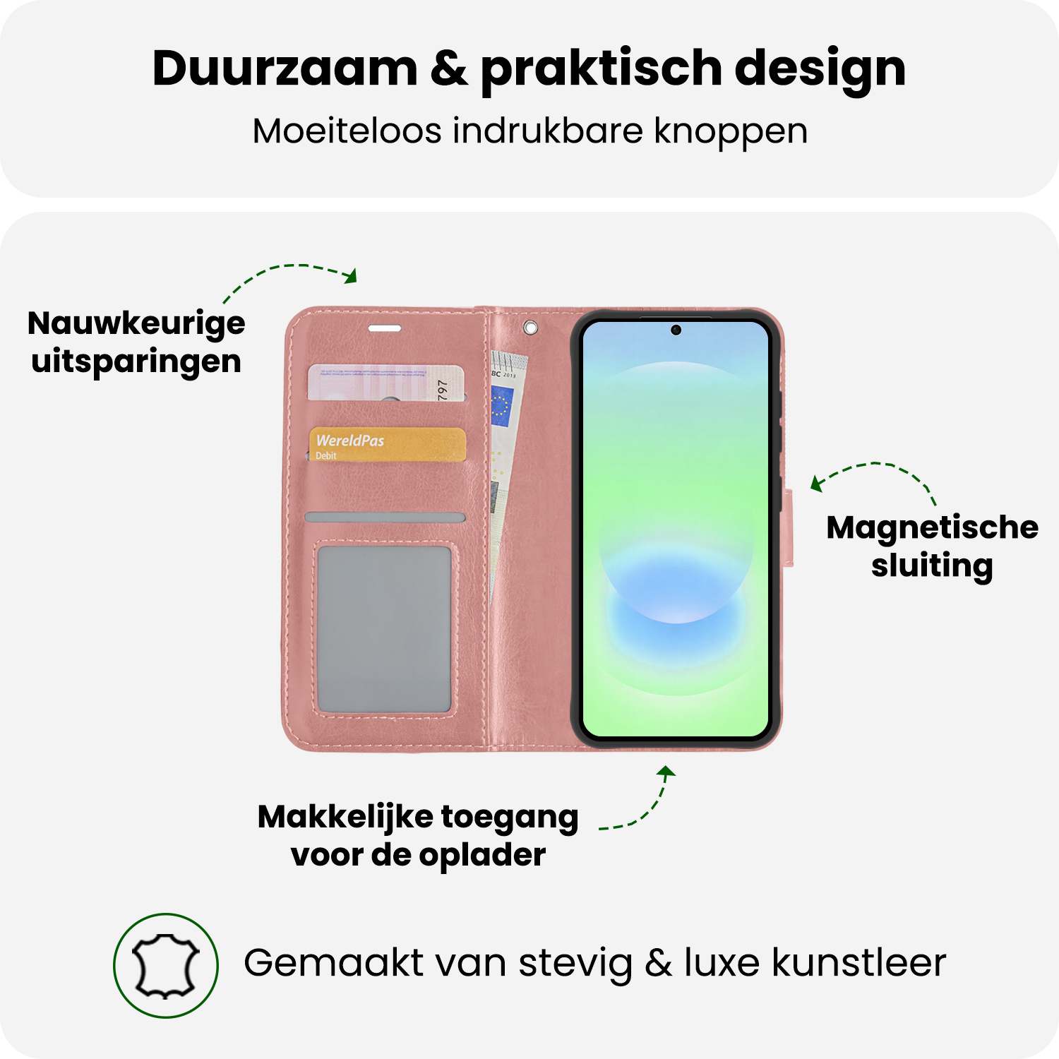 BASEY. BASEY. Samsung Galaxy A37 Hoesje Bookcase Met 2x Screenprotector - Rose Goud