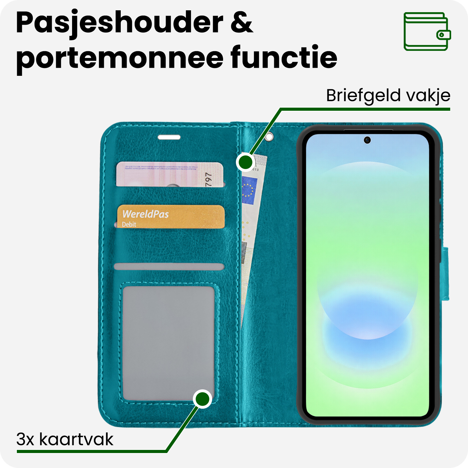 BASEY. BASEY. Samsung Galaxy A37 Hoesje Bookcase Met 2x Screenprotector - Turquoise