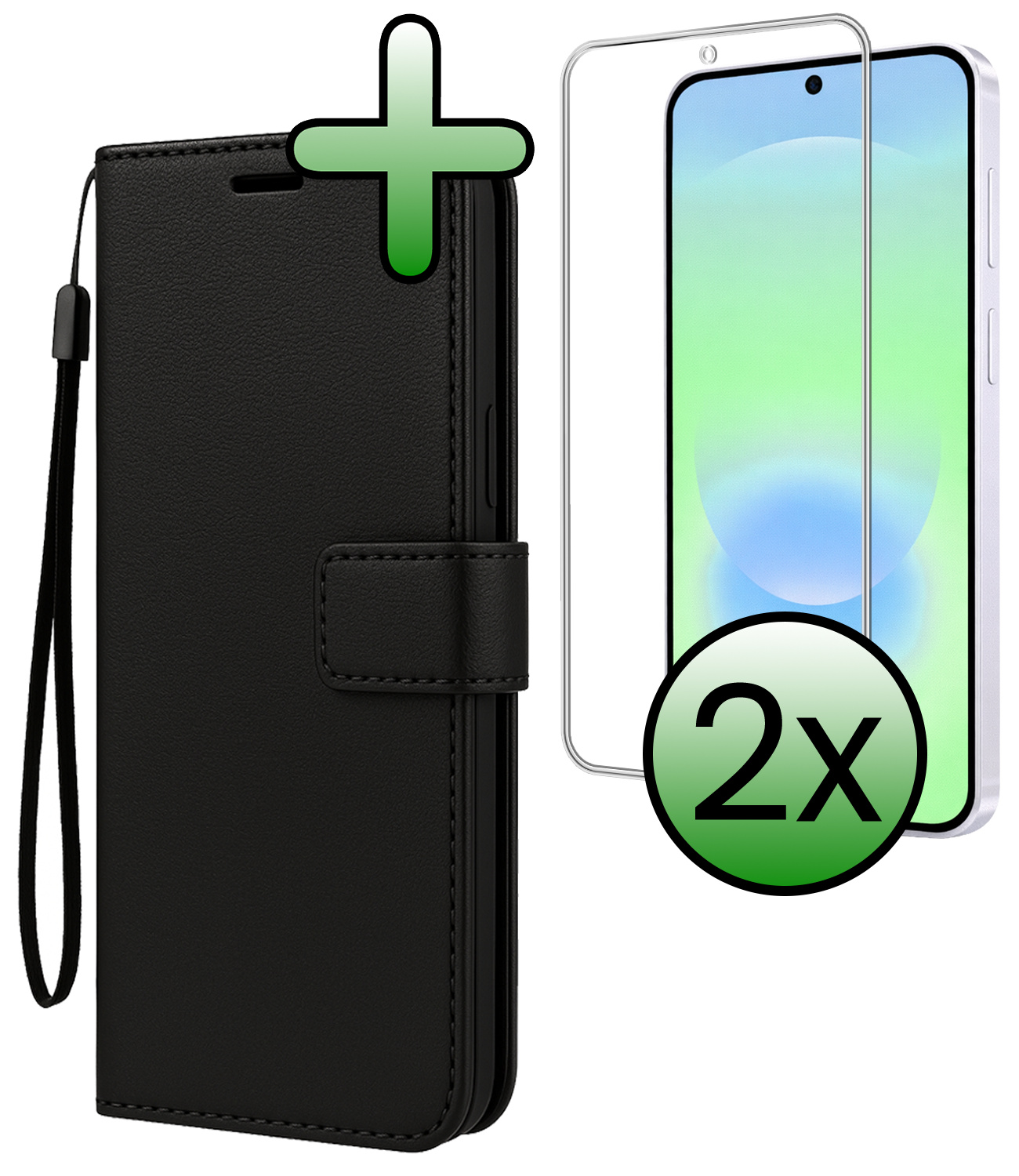 BASEY. BASEY. Samsung Galaxy A37 Hoesje Bookcase Met 2x Screenprotector - Zwart