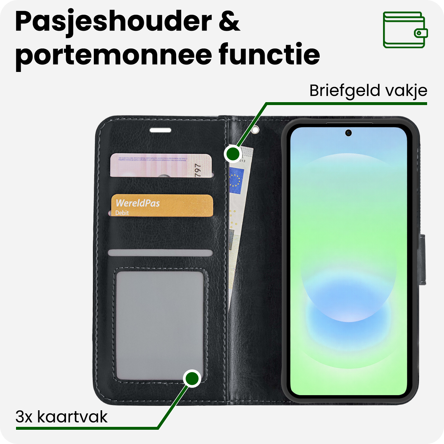 BASEY. BASEY. Samsung Galaxy A37 Hoesje Bookcase Met 2x Screenprotector - Zwart
