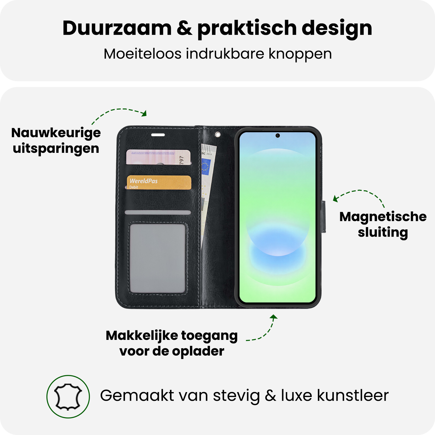BASEY. BASEY. Samsung Galaxy A37 Hoesje Bookcase Met 2x Screenprotector - Zwart