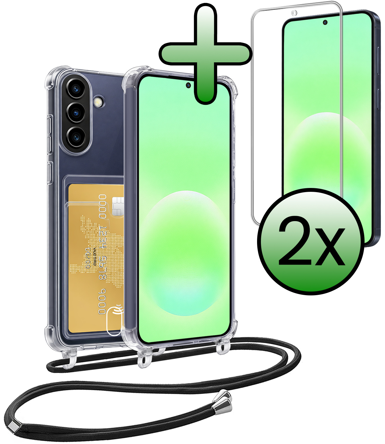 BASEY. BASEY. Samsung Galaxy A57 Hoesje Pashouder met Koord Met 2x Screenprotector