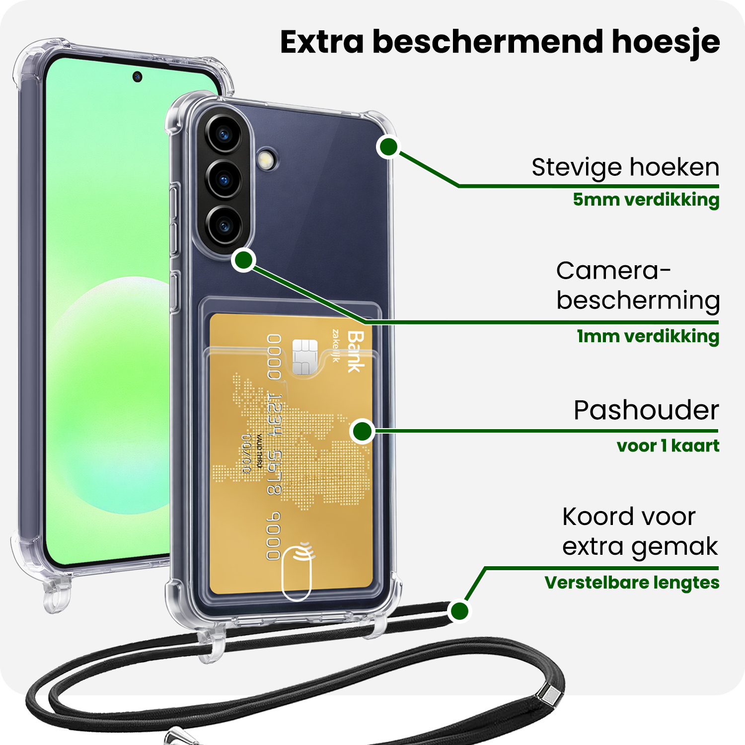 BASEY. BASEY. Samsung Galaxy A57 Hoesje Pashouder met Koord Met 2x Screenprotector