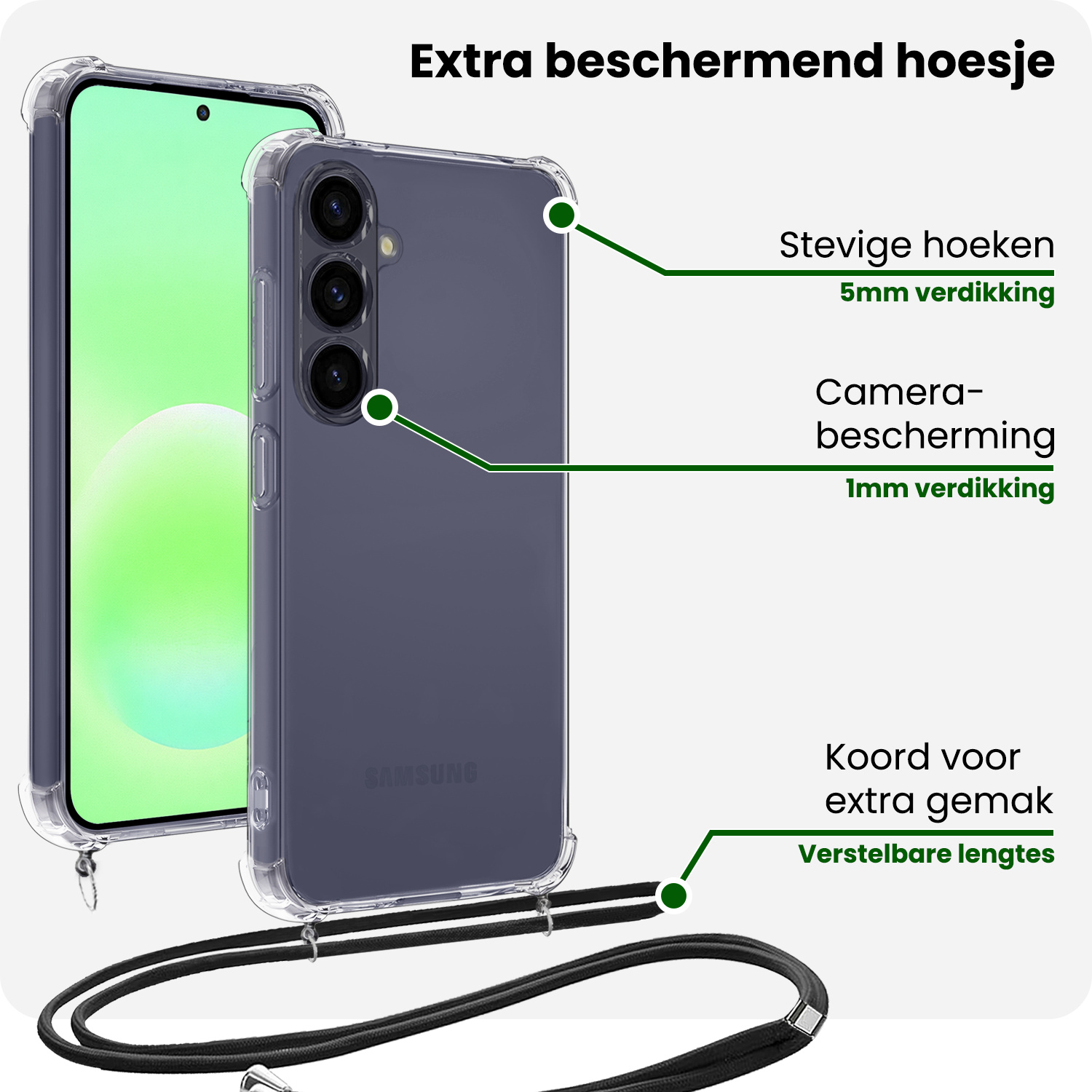 BASEY. BASEY. Samsung Galaxy A57 Hoesje Transparant Shockproof Met Zwart Koord