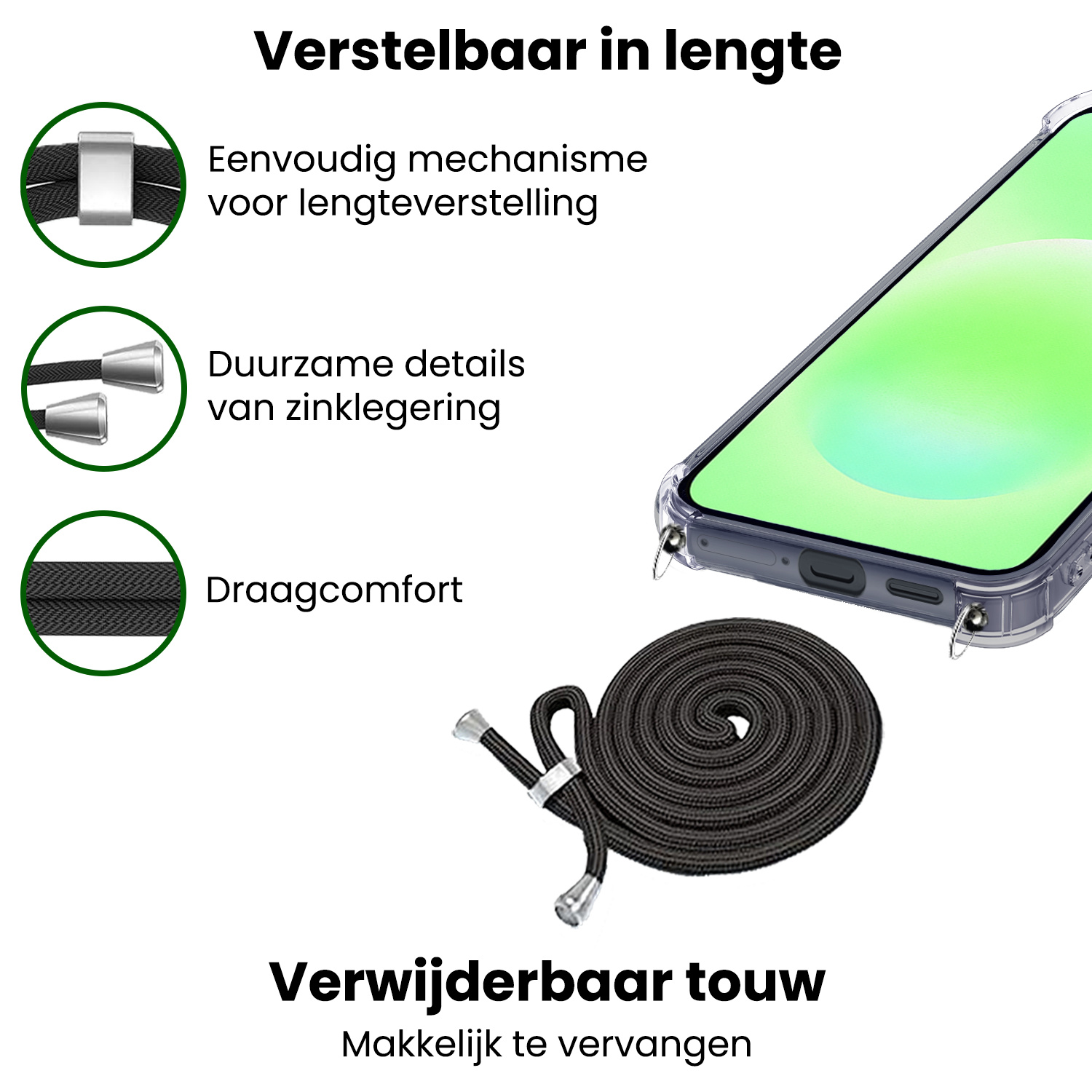 BASEY. BASEY. Samsung Galaxy A57 Hoesje Transparant Shockproof Met Zwart Koord