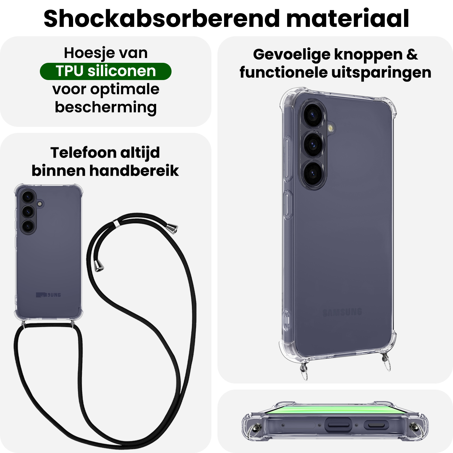 BASEY. BASEY. Samsung Galaxy A57 Hoesje Transparant Shockproof Met Zwart Koord