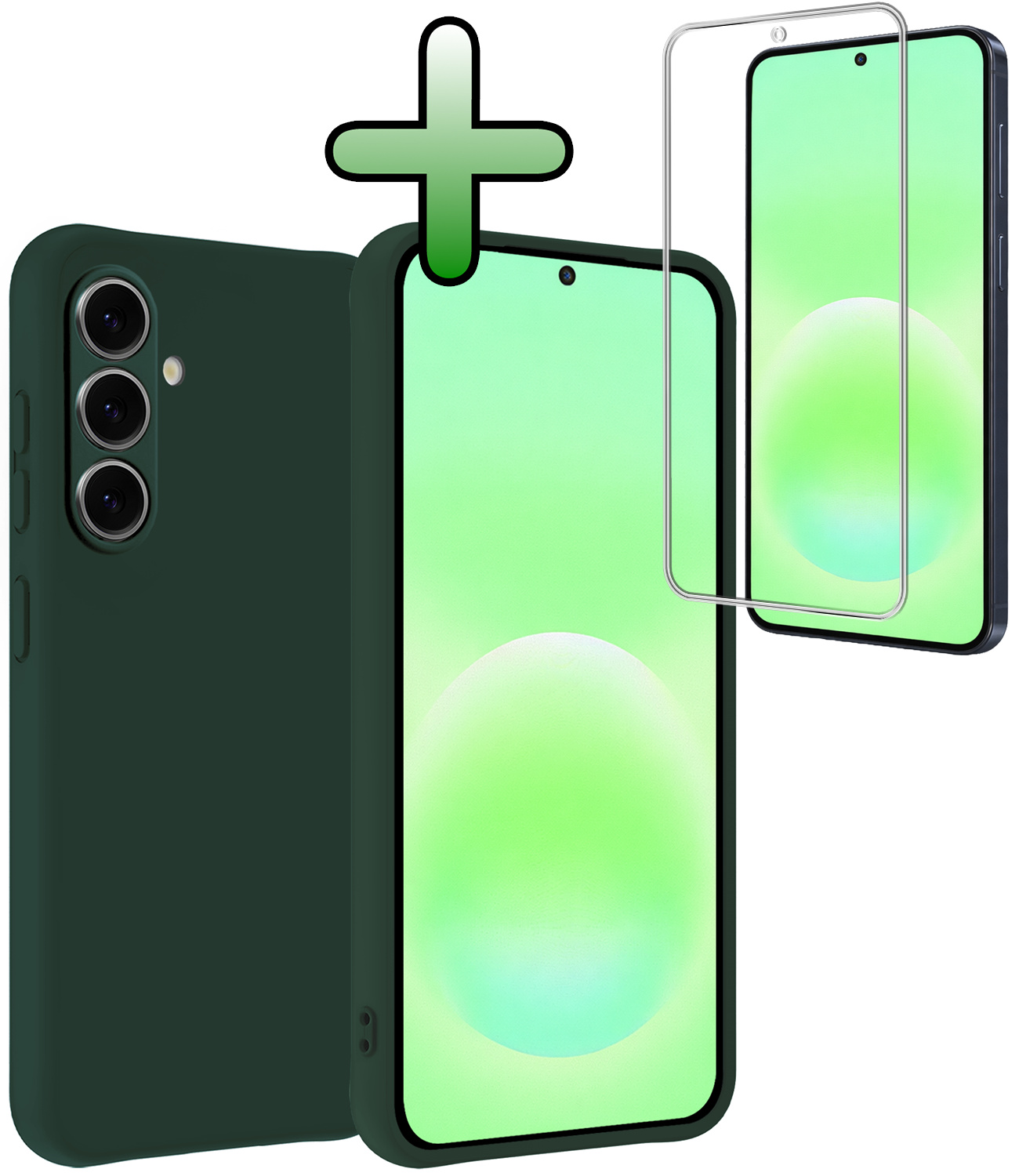 BASEY. BASEY. Samsung Galaxy A57 Hoesje Siliconen Met Screenprotector - Donkergroen