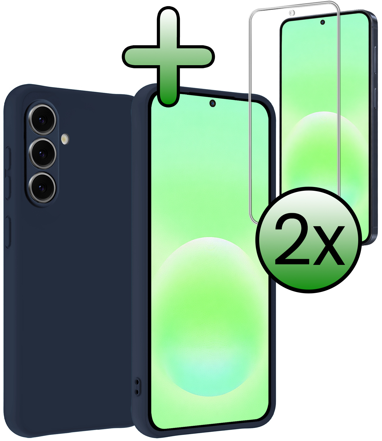 BASEY. BASEY. Samsung Galaxy A57 Hoesje Siliconen Met 2x Screenprotector - Donkerblauw