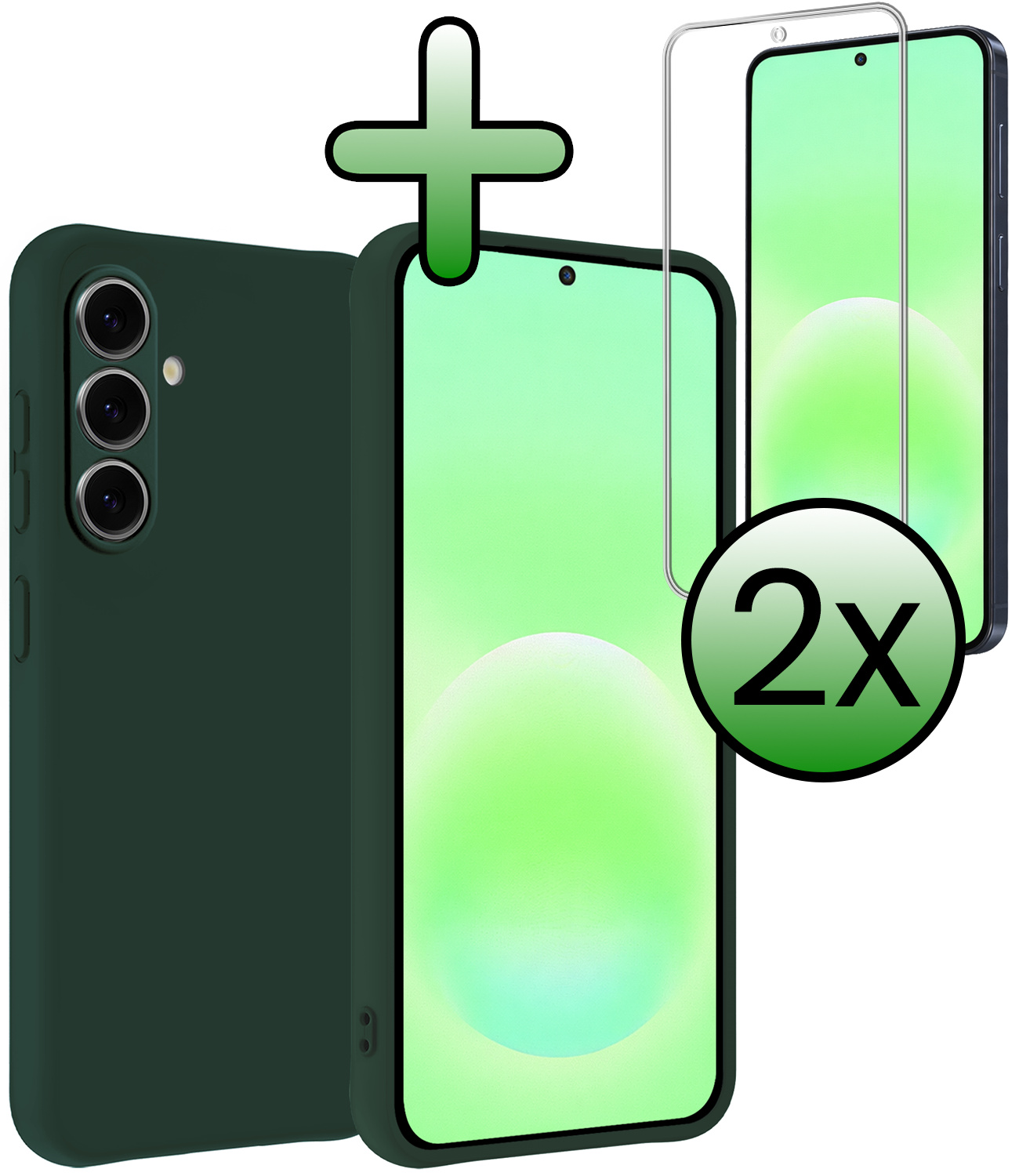 BASEY. BASEY. Samsung Galaxy A57 Hoesje Siliconen Met 2x Screenprotector - Donkergroen