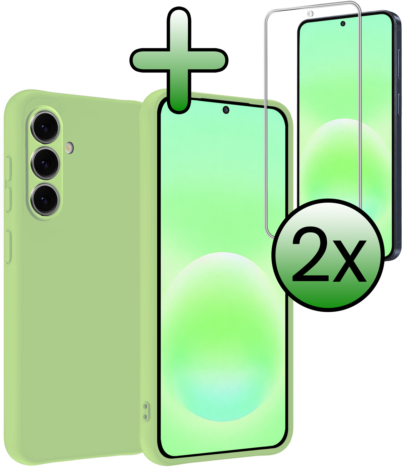 BASEY. BASEY. Samsung Galaxy A57 Hoesje Siliconen Met 2x Screenprotector - Groen