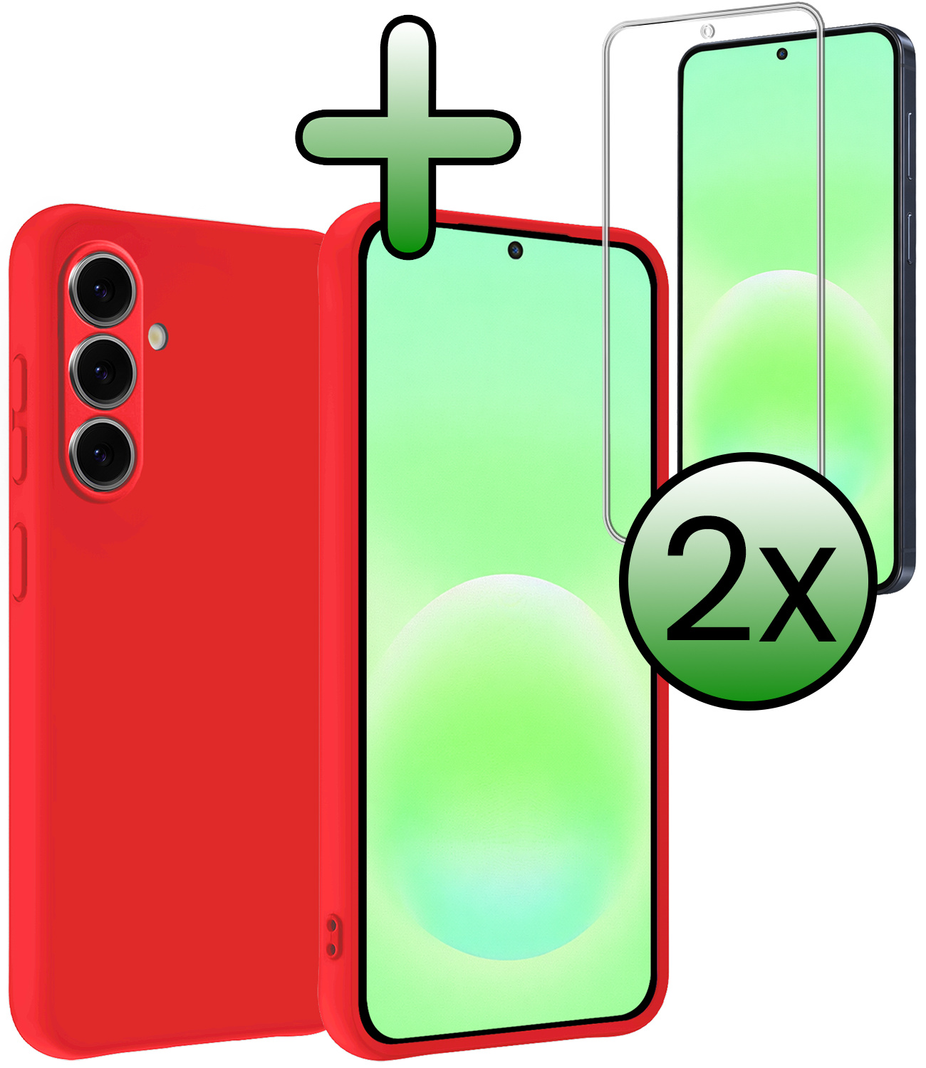 BASEY. BASEY. Samsung Galaxy A57 Hoesje Siliconen Met 2x Screenprotector - Rood