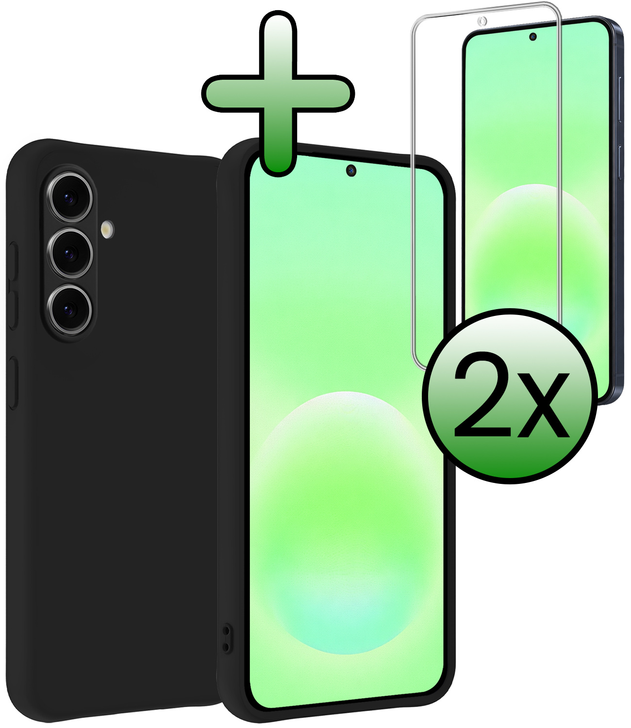 BASEY. BASEY. Samsung Galaxy A57 Hoesje Siliconen Met 2x Screenprotector - Zwart