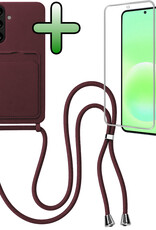 BASEY. BASEY. Samsung Galaxy A57 Hoesje Pashouder met Koord Met Screenprotector - Aubergine