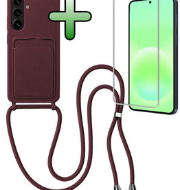 BASEY. BASEY. Samsung Galaxy A57 Hoesje Pashouder met Koord Met Screenprotector - Aubergine