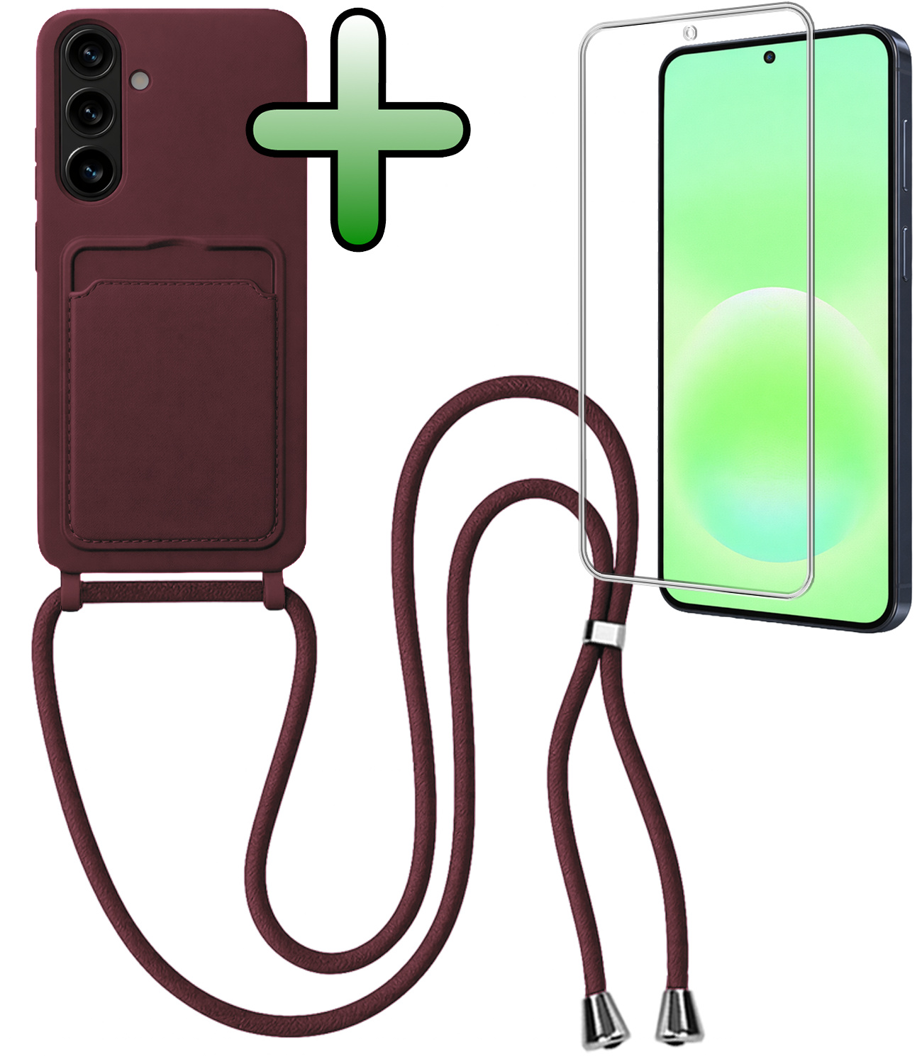 BASEY. BASEY. Samsung Galaxy A57 Hoesje Pashouder met Koord Met Screenprotector - Aubergine