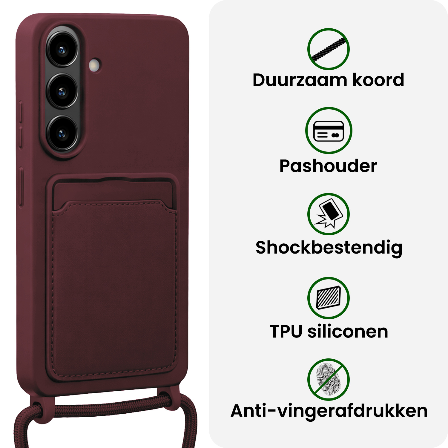 BASEY. BASEY. Samsung Galaxy A57 Hoesje Pashouder met Koord Met Screenprotector - Aubergine