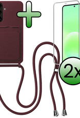 BASEY. BASEY. Samsung Galaxy A57 Hoesje Pashouder met Koord Met 2x Screenprotector - Aubergine